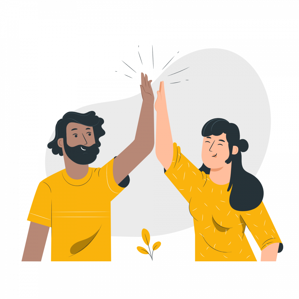 Illustration zum Livegang der Beteiligungsplattform, zwei Personen geben sich ein High Five! (c) Freepik Storyset