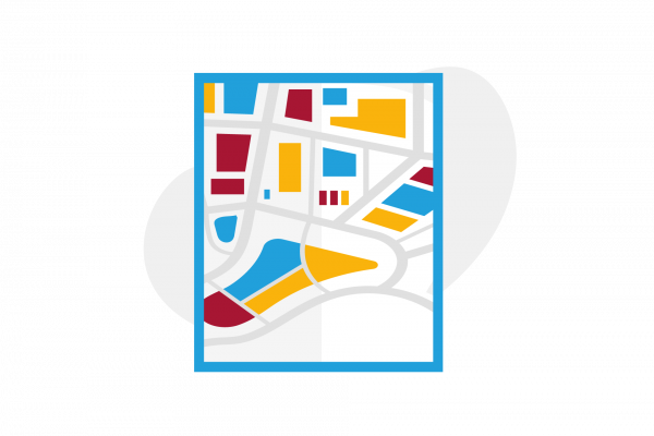 Illustration zum Flächennutzungsplan. Stadtplan mit farbig markierten Flächen. (c) Freepik Storyset